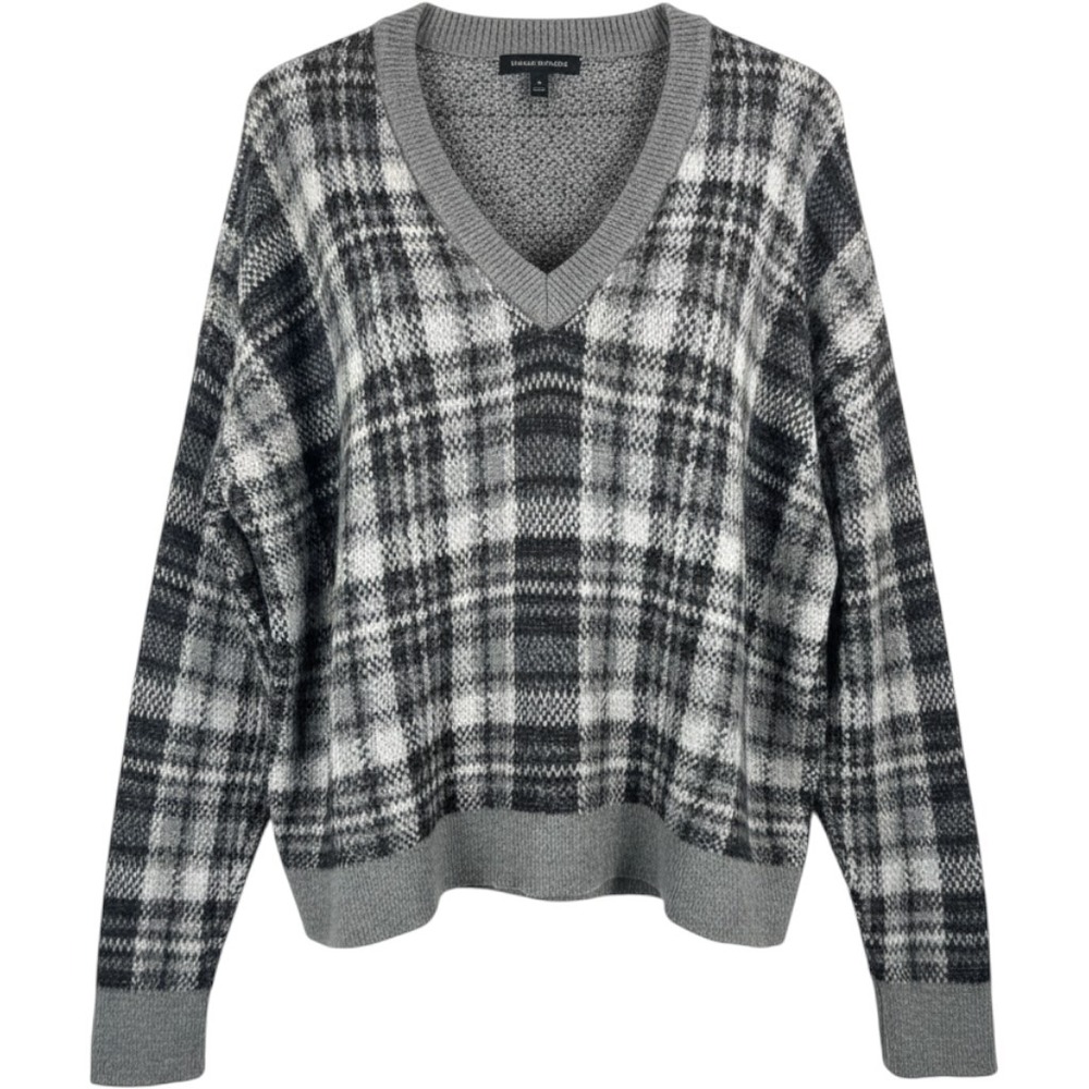Banana Republic Plaid Sweater M Grey Mohair Wool Blend Oversized preppy 90s